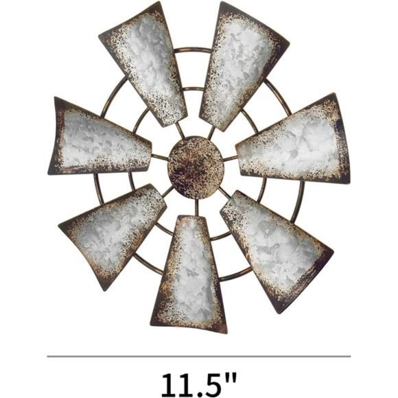 11.5" Small Farmhouse Windmill Wall Decor Rustic Iron Wall Hanging Decoration - Picture 6 of 8